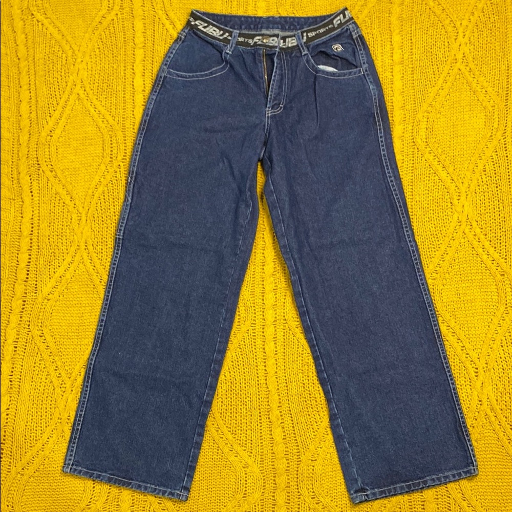 Casual Blue Denim Jeans with Logo Waistband